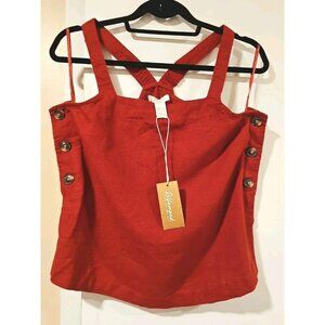 Revamped Linen Blend Top Women's Sz Large Copper Phoebe Buffay Western Hippie